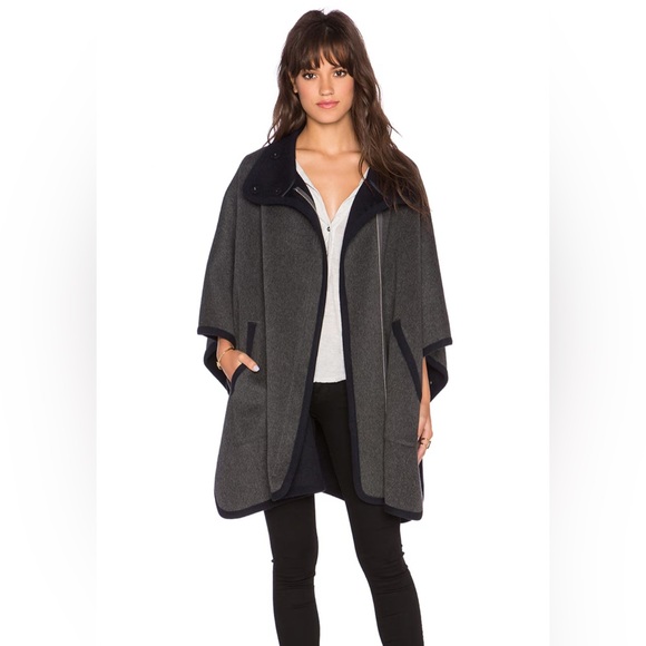 Revolve Joie Kenzie Cape Jacket Size XXS/S Oversized Navy Blue Wool Outerwear